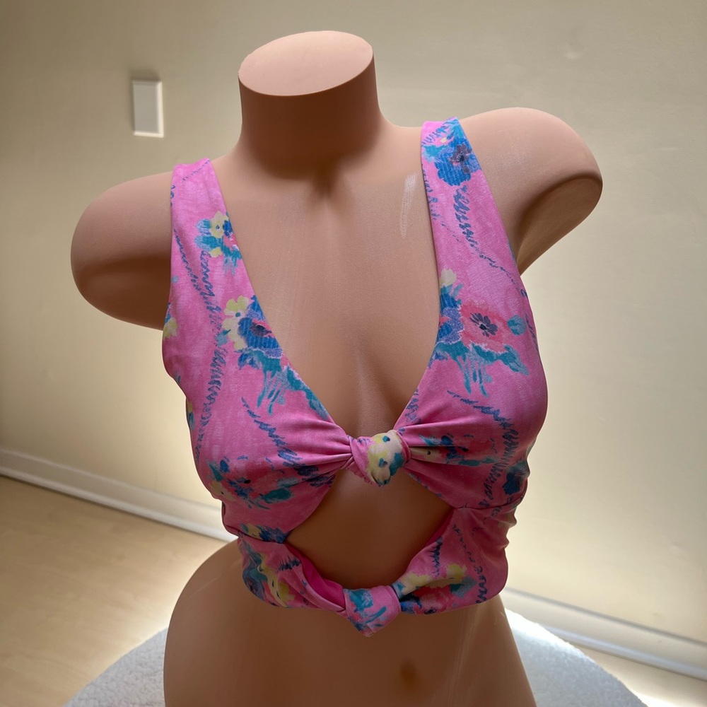 Loveshackfancy x Beach Riot Bowie Bra Top Hints of Hibiscus XL